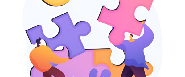 dessin de personnage portant des pièces de puzzle